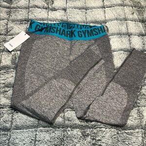 Brand New Gymshark Gray Leggings with Blue Waistband